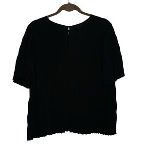 Express Blouse Top Women’s Large Black Accordion Pleat Semi Sheer Office Round